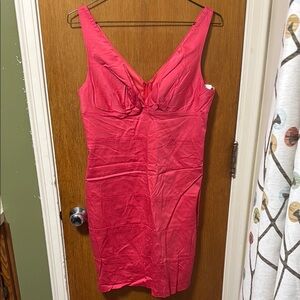 B. Smart Pink Midi Dress with Ruched Bust